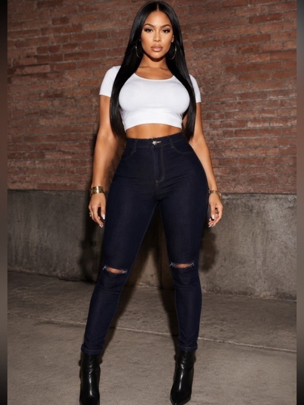 Nicki Minaj High Rise Dark Wash Distressed Skinny Jeans Size 3/4